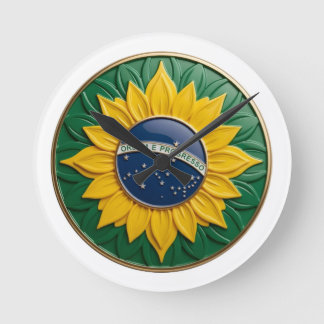Horloge Ronde Brazil Solar Emblem - Luxury 3D National Pride Art