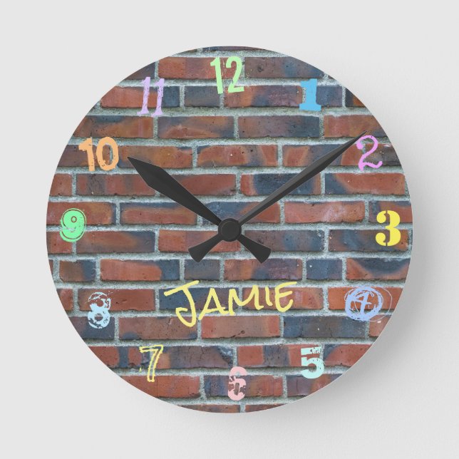 Horloge Ronde Brick Graffiti Wall Nom personnalisé (Recto)