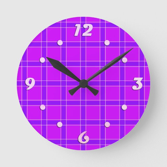 Horloge Ronde Bright neon cramson à damiers motif Jeu d'oreiller (Recto)