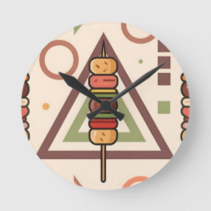Horloge Ronde Brochettes de Dango Colorées Motif Géométrique