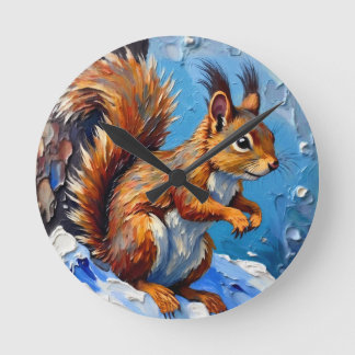 Horloge Ronde Brown Squirrel in the Snow