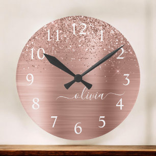 Horloge Ronde Brushed metal rose Gold Pink Glitter Monogram