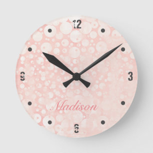 Horloge Ronde Bulles blanches roses