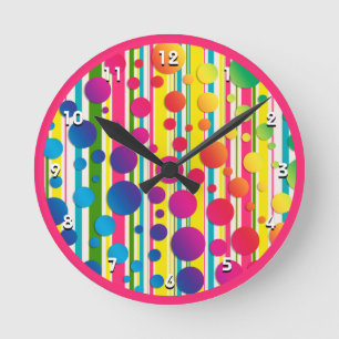 Horloge Ronde [Bulles de Beatnik] Polka rétro Point rayé rose