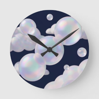 Horloge Ronde Bulles de Savon Iridescentes Flottant Bleu Marine 