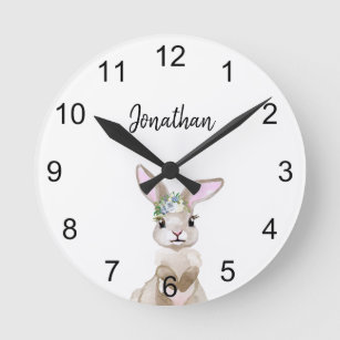 Horloge Ronde Bunny Watercolor Woodland Animal Children's Room