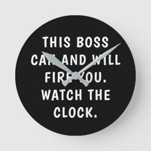 Horloge Ronde Bureau de la typographie noir blanc de Boss Funny