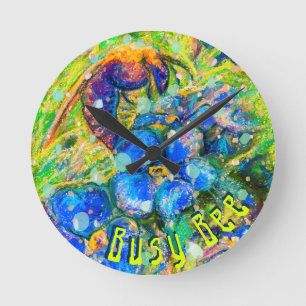 Horloge Ronde Busy Bee : A Bee & Forget-me-not Flowers