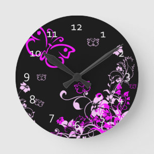 Horloge Ronde Butterfly Floral Clocks