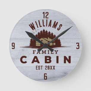 Horloge Ronde Cabine de famille Bois rustique Personnalisé