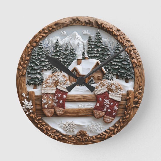 Horloge Ronde Cabine d'hiver avec mitaines (Recto)