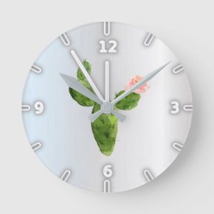Horloge Ronde Cactus aquarelle adorable, argenté