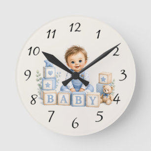 Horloge Ronde Cadeau de Baby Shower pour Garçon