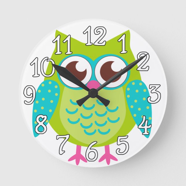 Horloge Ronde Cadeau de Chouettes vertes (Recto)