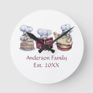 Horloge Ronde Cadeau de gnomes de boulangerie personnalisés pour