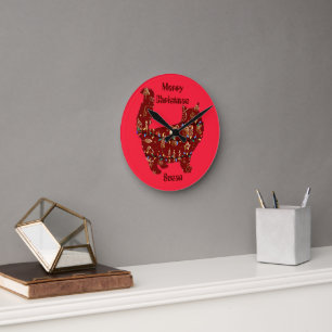 Horloge Ronde cadeau de Noël de chat, personnaliser nom personna