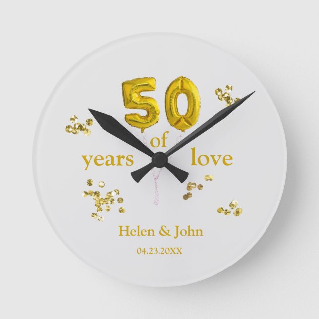 Horloge Ronde Cadeau du 50e anniversaire Mariage aux Parties sci (Recto)