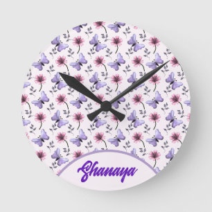 Horloge Ronde Cadeau floral papillon de printemps personnalisé  