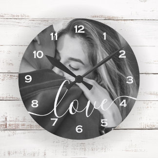 Horloge Ronde Cadeau Personnalisé avec Photo à l'Ecriture Brossé