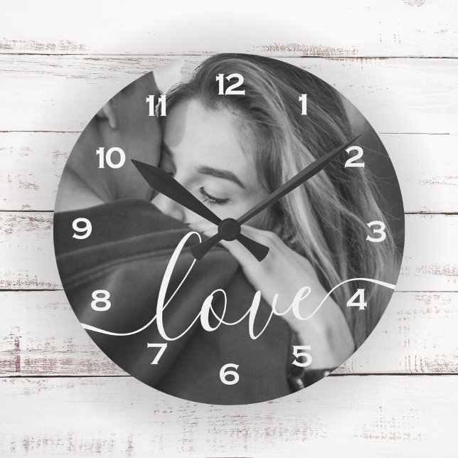 Horloge Ronde Cadeau Personnalisé avec Photo à l'Ecriture Brossé (Créateur téléchargé)