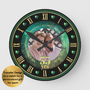 Horloge Ronde Cadeau PHOTO 55e Anniversaire de Mariage Émeraude 