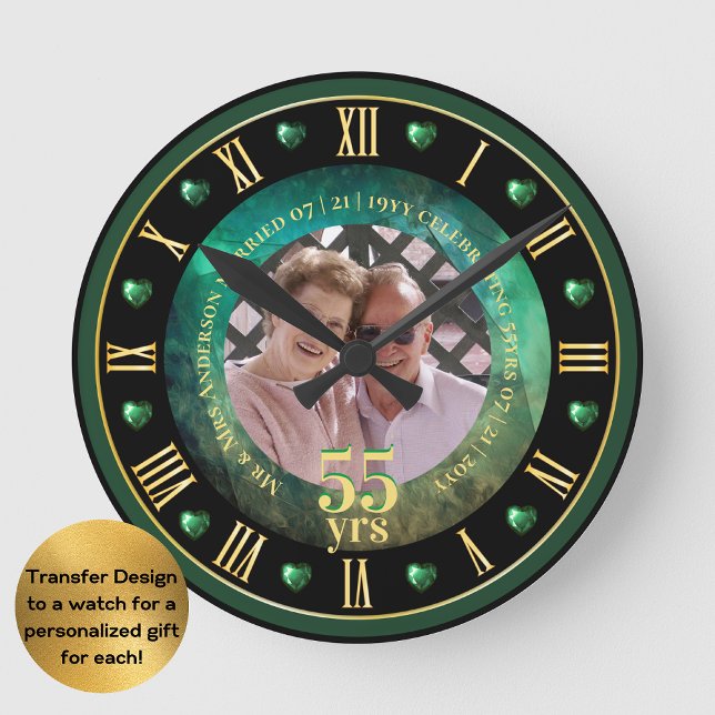 Horloge Ronde Cadeau photo 55e anniversaire de mariage Émeraude  (Créateur téléchargé)