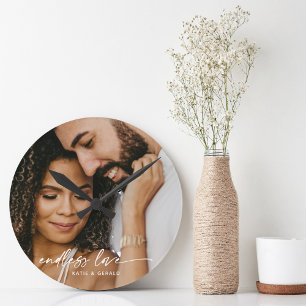 Horloge Ronde Cadeau photo personnalisé d'amour moderne éternel
