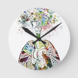 Horloge Ronde Cadeaux Médicale coeur et motif de poumons