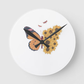 Horloge Ronde Cadran à ailes de tournesol – Papillon Nature Mura