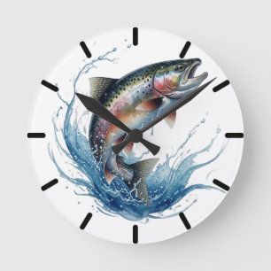 Horloge Ronde Cadran de pêche au truite sautante coloré