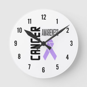 Horloge Ronde Cadran Lavande de Sensibilisation au Cancer