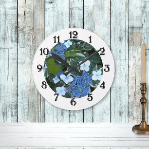 Horloge Ronde Cadran mural à l'hortensia bleu panaché