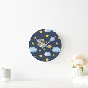 Horloge Ronde Cadran mural acrylique ciel nocturne lune et nuage