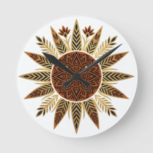 Horloge Ronde Cadran mural Mandala Afrohemian Sunburst