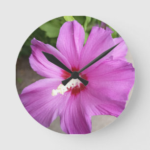 Horloge Ronde Cadran mural rond à fleur d'hibiscus rose