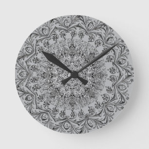Horloge Ronde Cadran mural rond élégant à motif mandala argenté