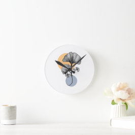 Horloge Ronde Cadran rond botanique feuille de ginkgo moderne