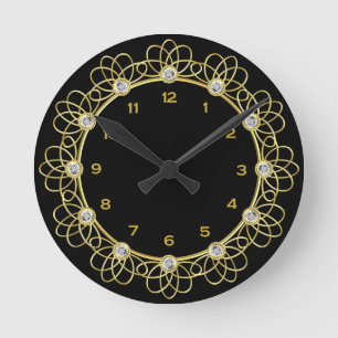 Horloge Ronde Cadran rond noir et or