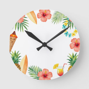 Horloge Ronde Cadre de Hibiscus Tropical Vibes Aloha