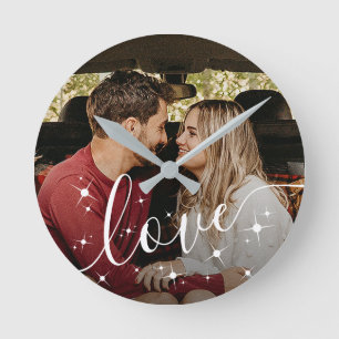 Horloge Ronde Cadre photo personnalisé de couple avec écriture '