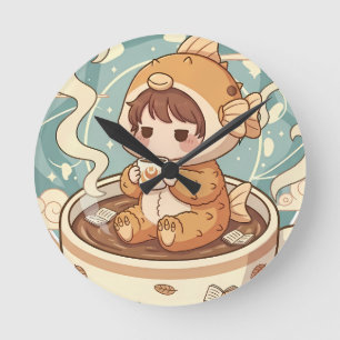 Horloge Ronde Café et lecture d'art de joli poisson-globe mignon