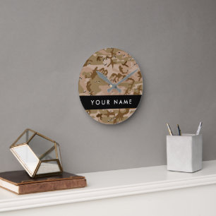 Horloge Ronde Cailloux du Camouflage du désert, Votre nom, Perso
