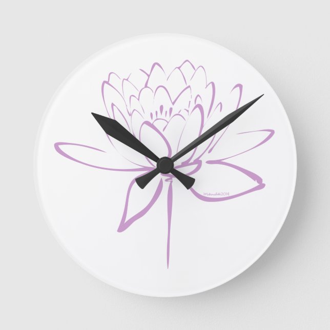 Horloge Ronde Calligraphie de Lotus (lavande) (Recto)