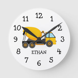 Horloge Ronde Camion à ciment jaune personnalisé pour la chambre
