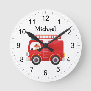 Horloge Ronde Camion de feu rouge moderne Nom personnalisé
