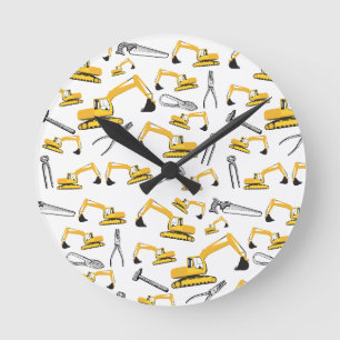Horloge Ronde Camions de construction d'excavatrice et motif d'o