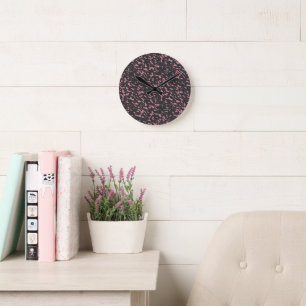Horloge Ronde camo abstrait rose et gris