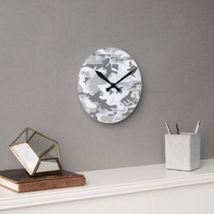 Horloge Ronde Camouflage gris neige d'hiver, Militaire, Armée
