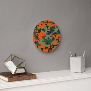Horloge Ronde Camouflage orange et vert, Militaire, Armée