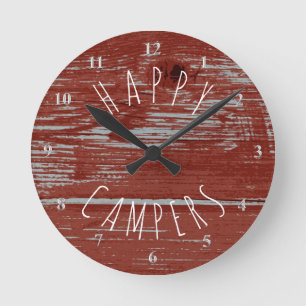 Horloge Ronde Camping rustique rouge en bois   de grange de